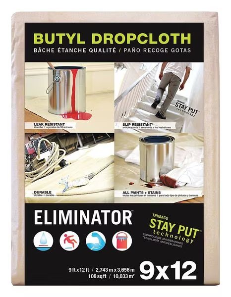 Eliminator™ Leakprf/SlipRes DropCloth, Wht, 9ftLx12ftW, Trimaco, Mfr#: 80321
