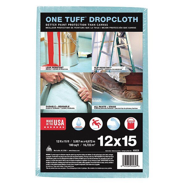 Leakprf/SlipResDropCloth, Blu, 12ftLx15ftW, Trimaco, Mfr#: 90039