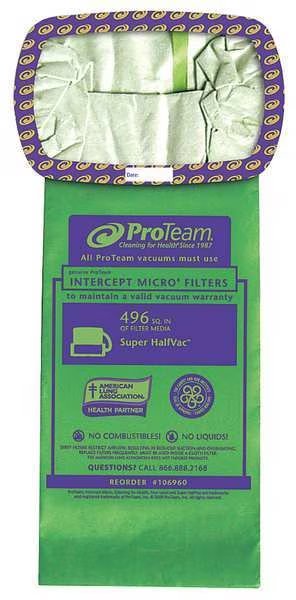 Intercept Micro Filter Bag, Open Collar, Fits Super HalfVac Pro (10 pk.), Proteam, Mfr#: 106960