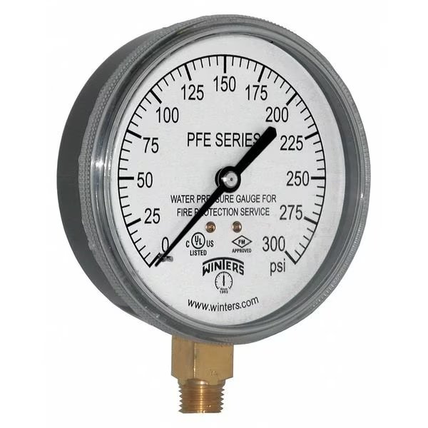 Pressure Gauge, 0 to 300 psi, 1/4 in MNPT, Plastic, Black, Winters, Mfr#: PFE3933R1