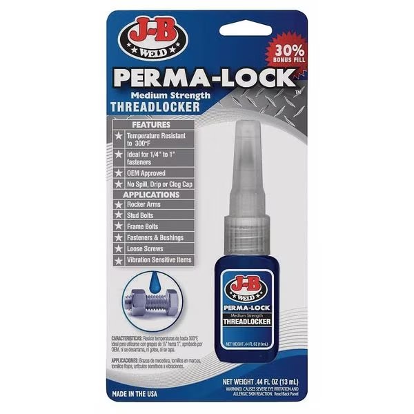 Threadlocker, J-B WELD Perma-Lock, Blue, Medium Strength, Liquid, 13 mL Bottle, J-B Weld, Mfr#: 24213