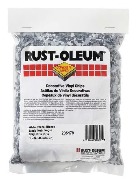 Floor Chip, Black/White/Gray, Vinyl, 1lb., Rust-Oleum, Mfr#: 205179