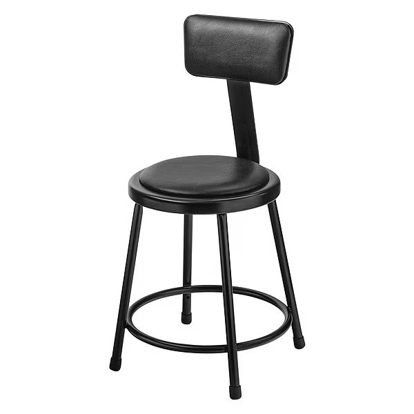 Stool w/Back, Steel, Vinyl, Black, 18" H, National Public Seating, Mfr#: 6418B-10