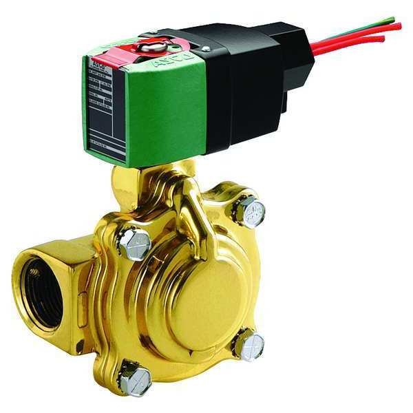 100 to 240V AC/DC Brass Solenoid Valve, Normally Closed, 1 1/4 in Pipe Size, Redhat, Mfr#: 8210P008
