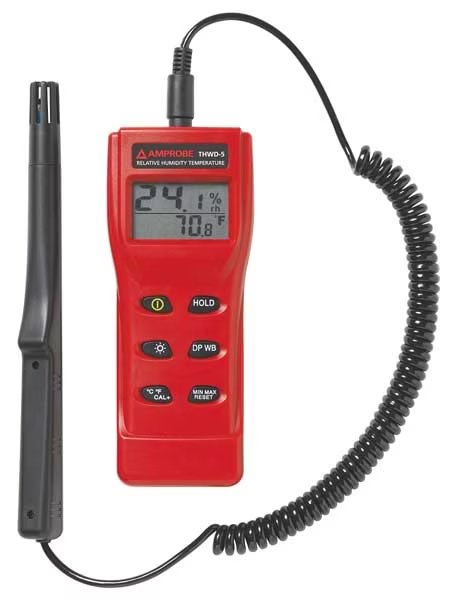 Temp/Humdty Mtr, 0 to 100 per Rel Hum Rng, Amprobe, Mfr#: THWD-5