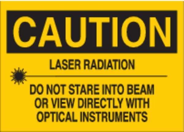 Caution Laser Sign, 10 in Height, 14 in Width, Fiberglass, Rectangle, English, Brady, Mfr#: 69331