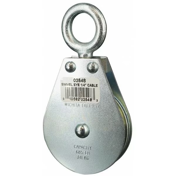 Pulley Block, Wire Rope, 1/4 in Max Cable Size, 685 lb Max Load, Zinc Plated, EnjoyTool Select, Mfr#: 4JX72
