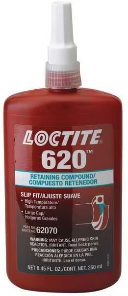 Retaining Compound, 620 Series, Green, Liquid, High-Temperature Resistant, 250 mL Bottle, Loctite, Mfr#: 135515