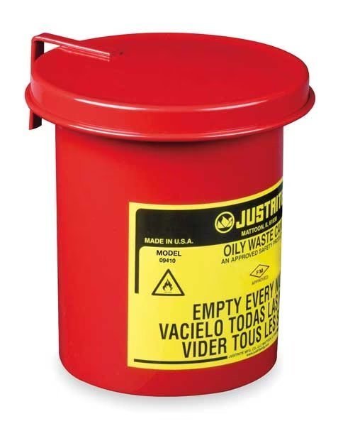 Countertop Oily Waste Can, 1/2 Gal., Steel, Justrite, Mfr#: 09410