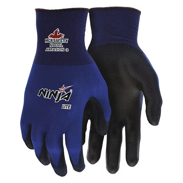 Polyurethane Coated Gloves, Palm Coverage, Black/Blue, XL, PR, Mcr Safety, Mfr#: N9696XL
