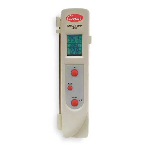 Infrared Thermometer, LCD, -27 Degrees  to 428 Degrees F, Single Dot Laser Sighting, Cooper-Atkins, Mfr#: 480-0-8