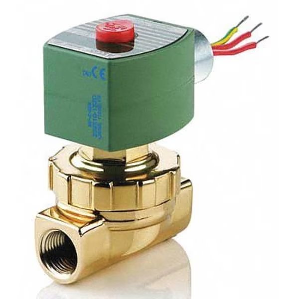 24V DC Brass Steam and Hot Water Solenoid Valve, Normally Closed, 3/4 in Pipe Size, Redhat, Mfr#: 8220G408