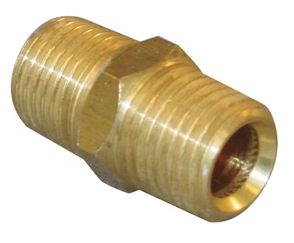 Chrome Plated Brass Hex Nipple, MBSPT, 1/8" Pipe Size, EnjoyTool Select, Mfr#: 8010-02-02