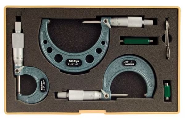 Micrometer Set, 0-3 In, 0.001 In, 3Pc, Mitutoyo, Mfr#: 103-929