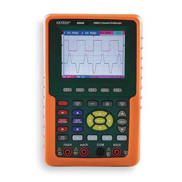 Handheld Digital Oscilloscope, 20 MHz, 2 Channels, 3.8 in Color LCD, Extech, Mfr#: MS420