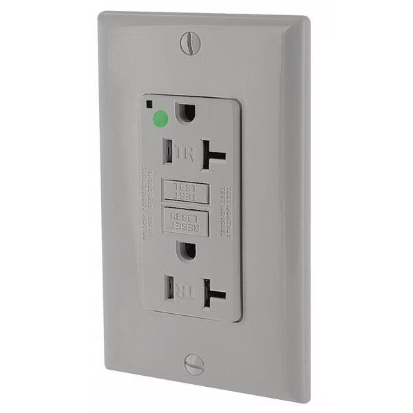Recept, Gray, 20 A, GFCI, 2P3W, Bk;Sd, 1PK, Leviton, Mfr#: GFTR2-HGG