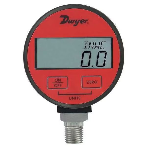 Digital Pressure Gauge, 0 to 50 psi, 1/4 in MNPT, Plastic, Red, Dwyer Instruments, Mfr#: DPGA-07