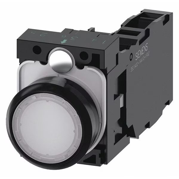 Illuminated Push Button, White, 22mm, LED, Siemens, Mfr#: 3SU1103-0AB60-1FA0