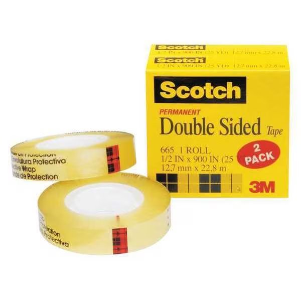 Double Sided Tape, 1/2x900 in., PK2, 3M, Mfr#: 665-2PK