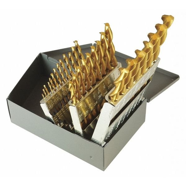 29PC 135° Deep Hole Parabolic Jobber Length Drill Set Chicago-Latrobe 150DH-TN TiN HSS 1/16-1/2x1/64, Chicago-Latrobe, Mfr#: 57734