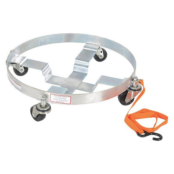 Bright Zinc Finish Multi-Purpose Drum Dolly Hard Rubber Casters 900 lb, Vestil, Mfr#: DRUM-QUAD-H