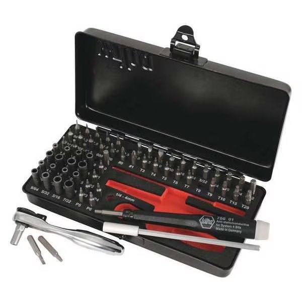 3/16 in. Hex Shank Ratchet Bit Set, 65-Piece, Wiha, Mfr#: 75965