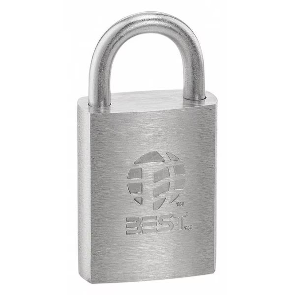 Keyed Padlock, Coreless, Standard Shackle, Rectangular Brass Body, Stainless Steel Shackle, Best, Mfr#: 21B72L