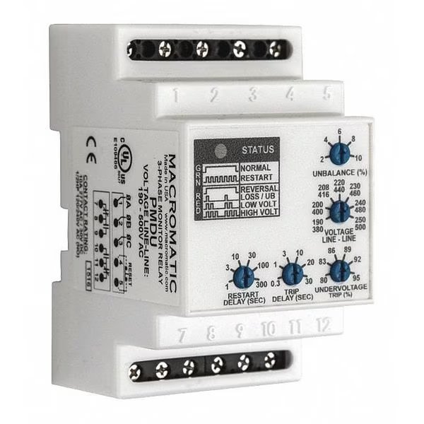 3 Phase Monitor Relay, DPDT, 500VAC, 0 Pin, Macromatic, Mfr#: PMDU