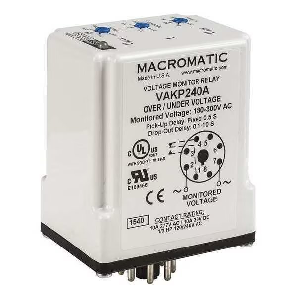 Voltage Monitor Relay, 120VC, Plug-In, Macromatic, Mfr#: VAKP120A