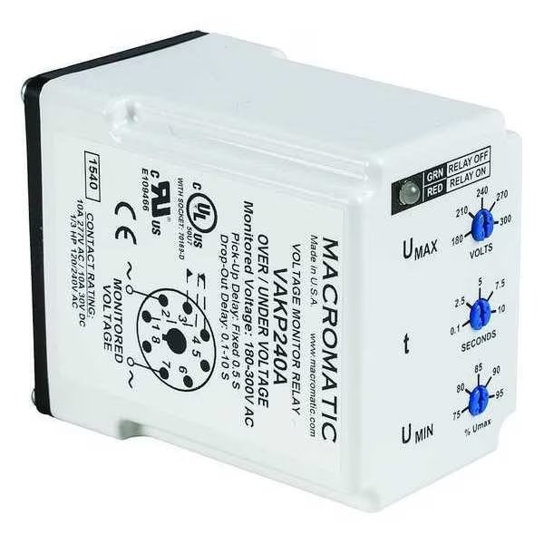 Voltage Monitor Relay, 240VC, Plug-In, Macromatic, Mfr#: VAKP240A