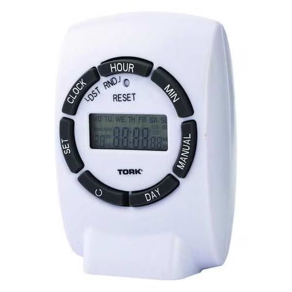 Plug In Timer, White, Indoor, 125V, 1000W, Tork, Mfr#: 460E