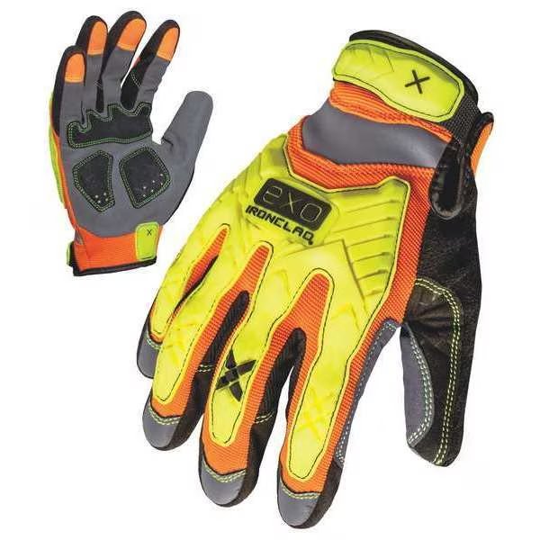 Hi-Vis Mechanics Gloves, S, Orange/Yellow, Spandex, TPR, Reflective Panels, Ironclad Performance Wear, Mfr#: EXO-HZI-02-S