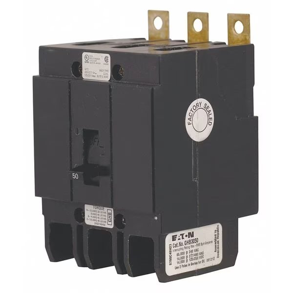Miniature Circuit Breaker, GHB Series, 25A, 3 Pole, 277/480V AC, 14kA at 277/480V AC, Eaton, Mfr#: GHB3025