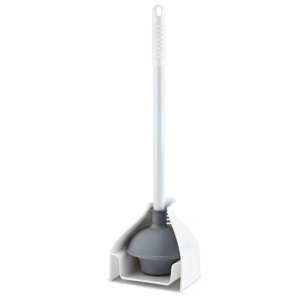 Toilet Plunger and Caddy Set, Rubber Plunger, 5 in Cup Dia, 18 in L Steel Handle L, Libman, Mfr#: 598