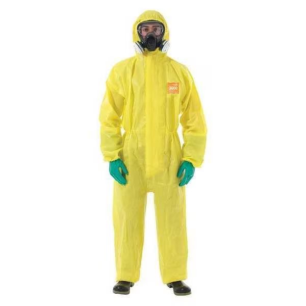 Coveralls, 5XL, 6 PK, Yellow, Non-Woven Laminate, Zipper, Microchem, Mfr#: YE30-W-92-111-09