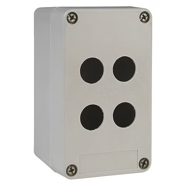 Empty control station without hinges, Harmony XAP, XB2 SL, plastic, grey, 4 cut outs, 22mm, Schneider Electric, Mfr#: XAPA1104