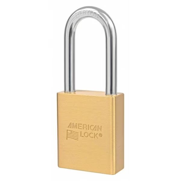 Padlock, Keyed Alike, Long Shackle, Rectangular Brass Body, Boron Shackle, 7/8 in W, American Lock, Mfr#: A3651D045KA