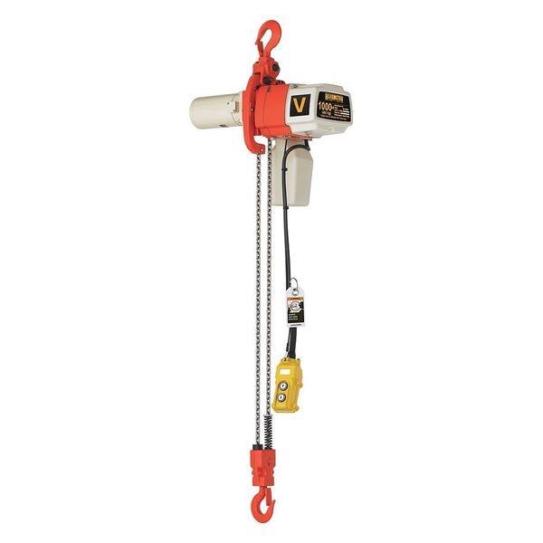 Electric Chain Hoist, 1,000 lb, 15 ft, Hook Mounted - No Trolley, 120v, White and Orange, Harrington, Mfr#: ED1000V-15