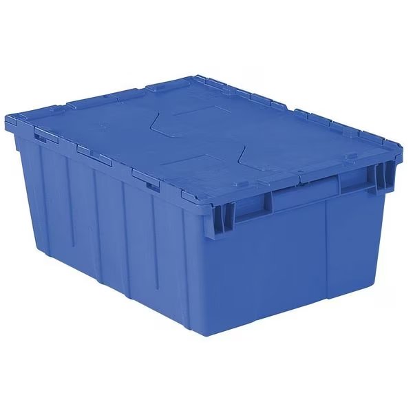 Blue Attached Lid Container, Plastic, Metal Hinge, Orbis, Mfr#: FP143 DARK BLUE