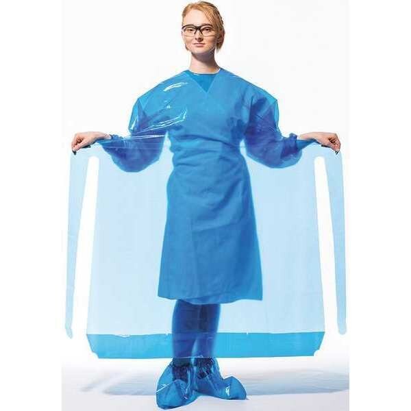 Gown, Blue, Necktie, 50" L, 28" W, L, PK50, Polyco, Mfr#: 43550