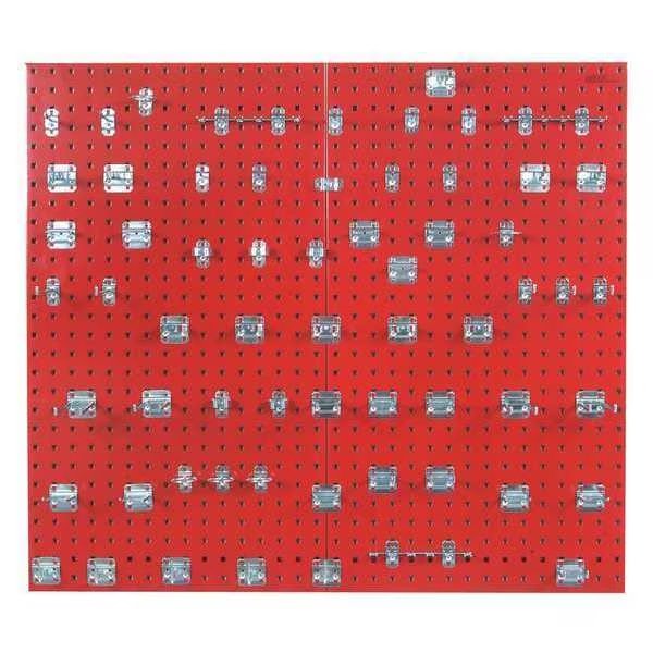 (2) 24 In. W x 42-1/2 In. H Red Epoxy 18-Gauge Steel Square Hole Pegboards 63 pc. LocHook Assortment, Triton Products, Mfr#: LB2-RKit