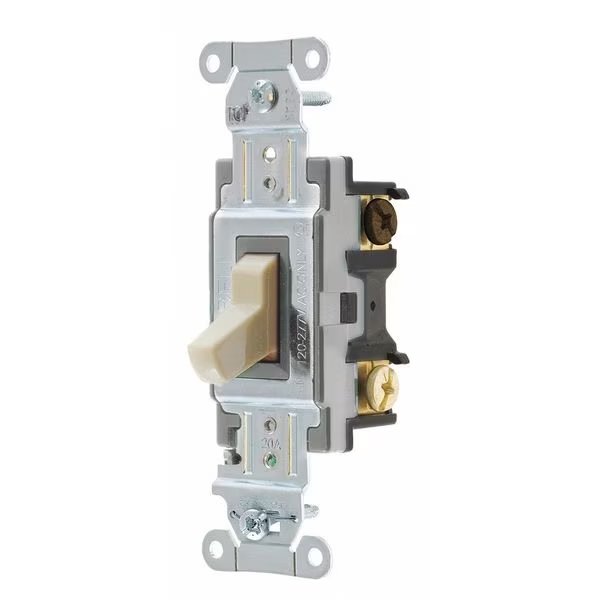 Wall Switch, 20A, Ivory, 1 HP, 3-Way Switch, Hubbell, Mfr#: CSB320I