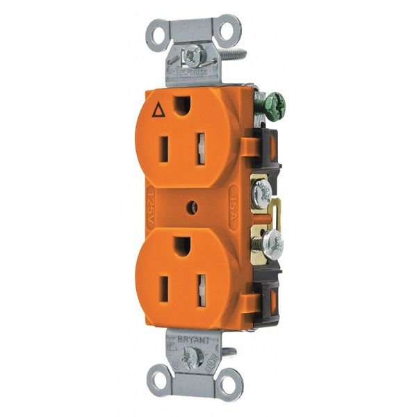 Receptacle, 15 A Amps, 125V AC, Flush Mount, Standard Duplex Outlet, 5-15R, Orange, EnjoyTool Select, Mfr#: CR15IG