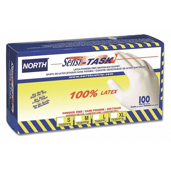 Sensi-Task, Disposable Gloves, 5 mil Palm, Natural Rubber Latex, Powder-Free, M, 100 PK, White, Honeywell North, Mfr#: T425PF/M