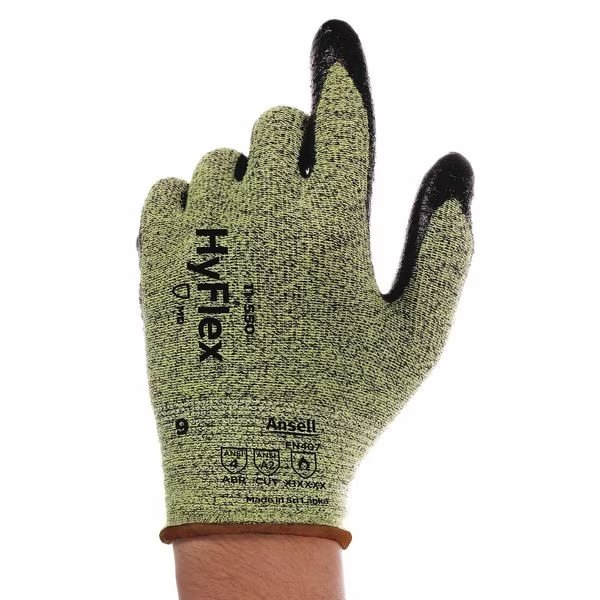 Cut Resistant Coated Gloves, A2 Cut Level, 15 ga, Black/Green, ( 10 ), Ansell, Mfr#: 11-550VP
