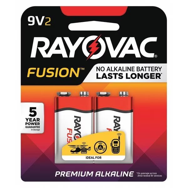 Fusion 9V Alkaline Battery, 2 PK, Rayovac, Mfr#: A16042TFUS