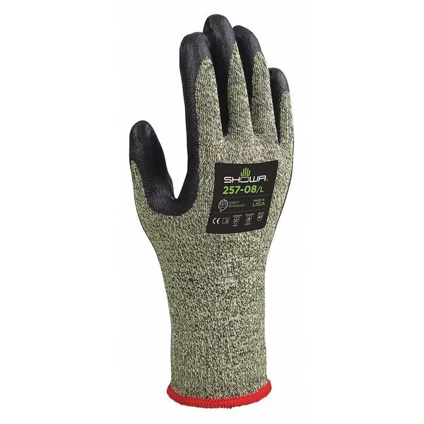 Cut Resistant Coated Gloves, A7 Cut Level, 13 ga, Green, L, Showa, Mfr#: 257