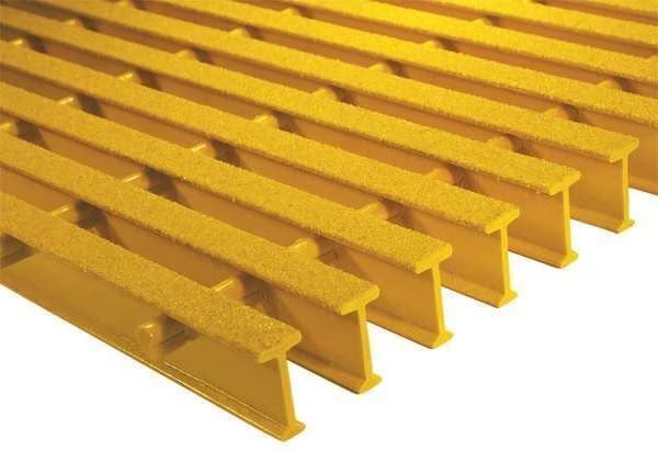 Industrial Pultruded Grating, 72 in Span, Grit-Top Surface, ISOFR Resin, Yellow, Fibergrate, Mfr#: 872780
