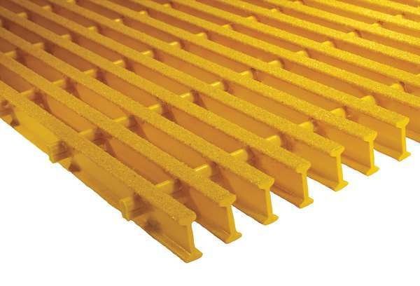 Industrial Pultruded Grating, 36 in Span, Grit-Top Surface, ISOFR Resin, Yellow, Fibergrate, Mfr#: 872690