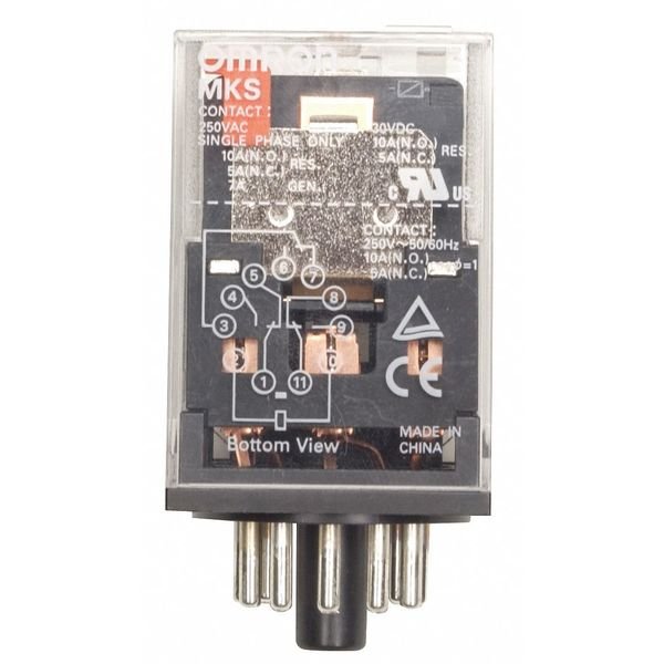 General Purpose Relay, 24V AC Coil Volts, Octal, 8 Pin, DPDT, Omron, Mfr#: MKS2PAC24